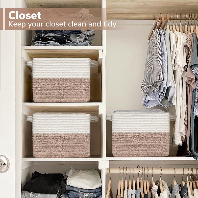Goodpick Cube Storage Bins - Shelf Baskets for Toys Storage, Closet Storage Bins for Towel Book Clothes, Woven Basket for Shelves Baby Laundry Basket, 13''x10''x9'' - Image 5