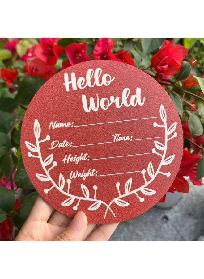 MLOLM Newborn Announcement Sign For Hospital Wooden Birth Announcement Sign 5.8 In Baby Name Signs For Nursery Hello World Newborn Sign For Photo Prop Baby Shower Nursery Wall Décor 1Pcs (Cherry Color)  - Image 3