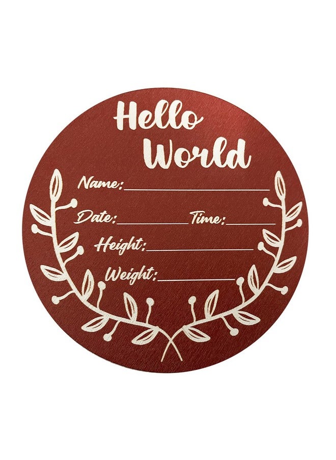MLOLM Newborn Announcement Sign For Hospital Wooden Birth Announcement Sign 5.8 In Baby Name Signs For Nursery Hello World Newborn Sign For Photo Prop Baby Shower Nursery Wall Décor 1Pcs (Cherry Color)  - Image 2