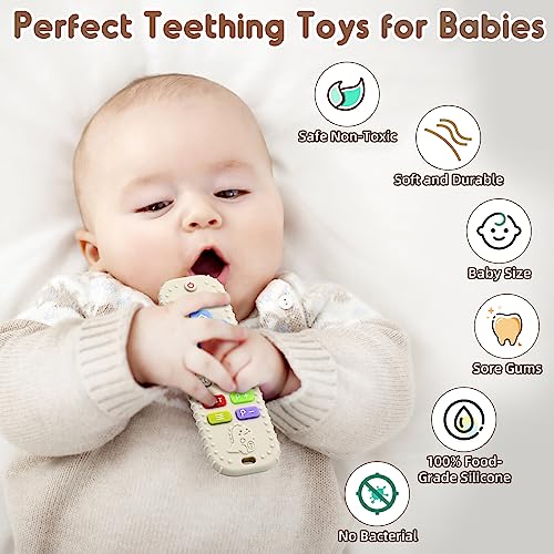 AiTuiTui Teething Relief Teethers Toys for Babies 3-6-12 Months Gifts, Food Grade Silicone Sensory Remote Control Baby Teether Bath Toys for 9 18 Months Newborn Infant Boy Girl Autism, Beige - Image 2