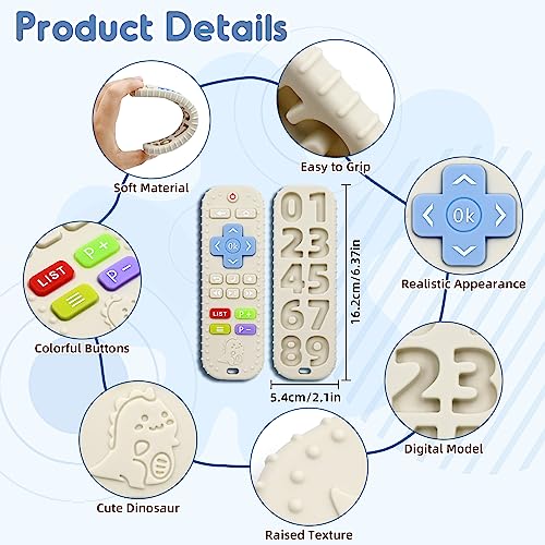 AiTuiTui Teething Relief Teethers Toys for Babies 3-6-12 Months Gifts, Food Grade Silicone Sensory Remote Control Baby Teether Bath Toys for 9 18 Months Newborn Infant Boy Girl Autism, Beige - Image 3