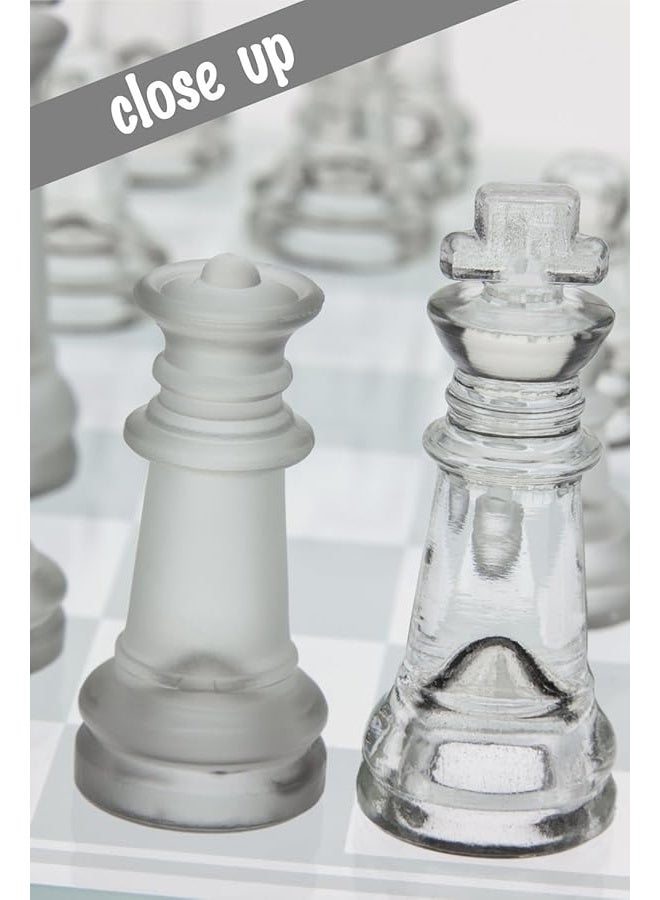 Gamie Glass Chess Set, Elegant Design - Durable Build - Fully Functional - 32 Frosted and Clear Pieces - Felted Bottoms - Easy to Carry - Reassuringly Stable (12 Inch) - Image 2