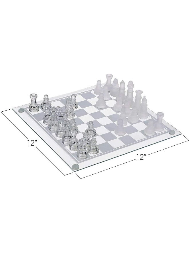Gamie Glass Chess Set, Elegant Design - Durable Build - Fully Functional - 32 Frosted and Clear Pieces - Felted Bottoms - Easy to Carry - Reassuringly Stable (12 Inch) - Image 1