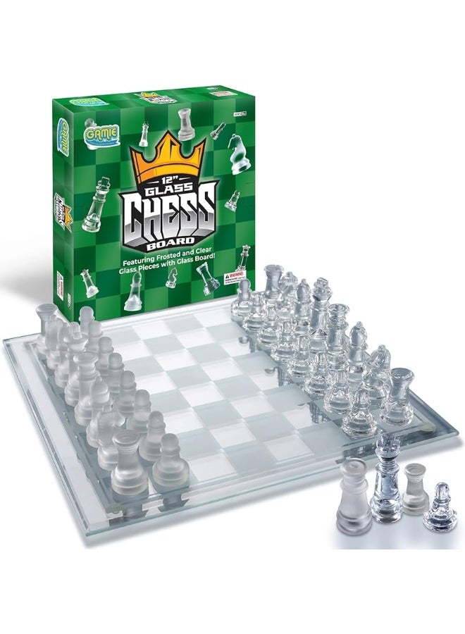 Gamie Glass Chess Set, Elegant Design - Durable Build - Fully Functional - 32 Frosted and Clear Pieces - Felted Bottoms - Easy to Carry - Reassuringly Stable (12 Inch) - Image 5