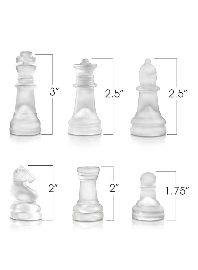 Gamie Glass Chess Set, Elegant Design - Durable Build - Fully Functional - 32 Frosted and Clear Pieces - Felted Bottoms - Easy to Carry - Reassuringly Stable (12 Inch) - Image 3