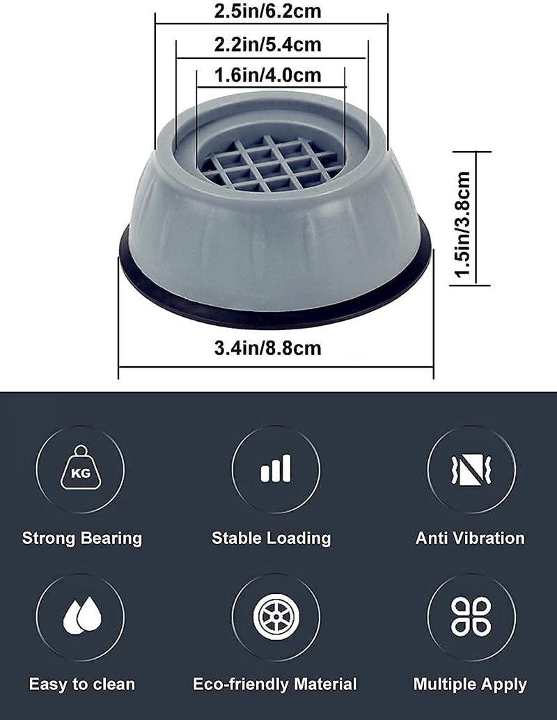 SAMEZONE SAMEZONE Anti Vibration Pads for Washing Machine and Dryer Shock Absorber Noise Cancelling Washer Support Anti Walk Heightening Pads with Suction Cup Feet Pack of 4  - Image 3