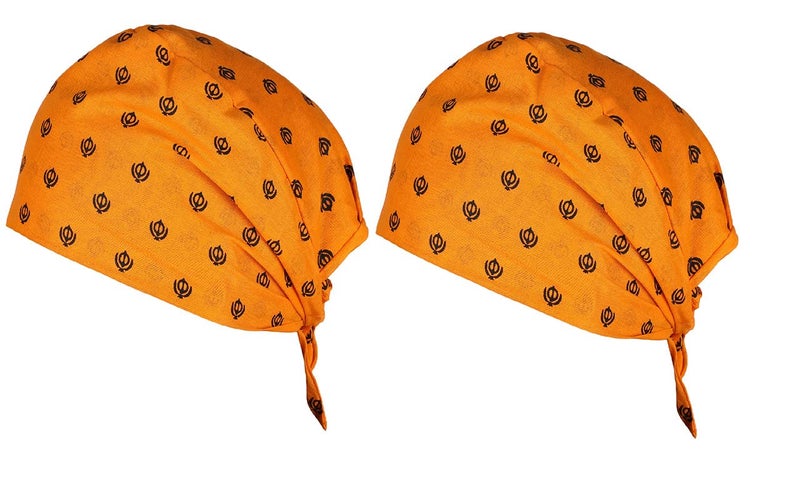 BISMAADH 2 Piece Khanda Printed 100% Cotton Adjustable Patka, Bandana, Skull Cap for Men & Women - Image 1