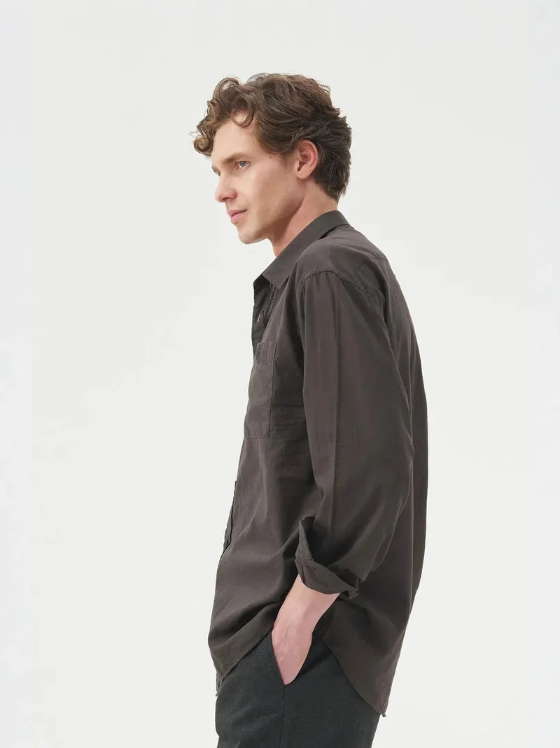 Giesto Charcoal Grey GIESTO Regular Fit Long Sleeve Poplin Shirt for Men | Best Price UAE