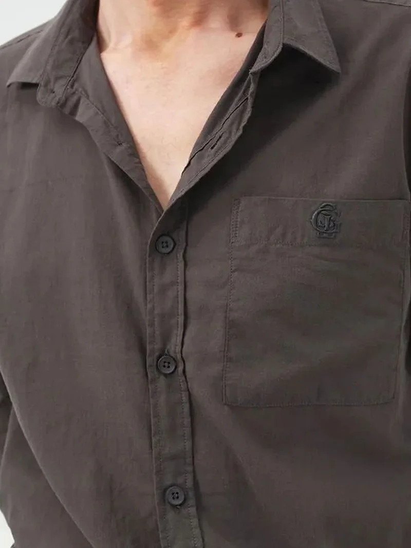 Giesto Charcoal Grey GIESTO Regular Fit Long Sleeve Poplin Shirt for Men | Best Price UAE
