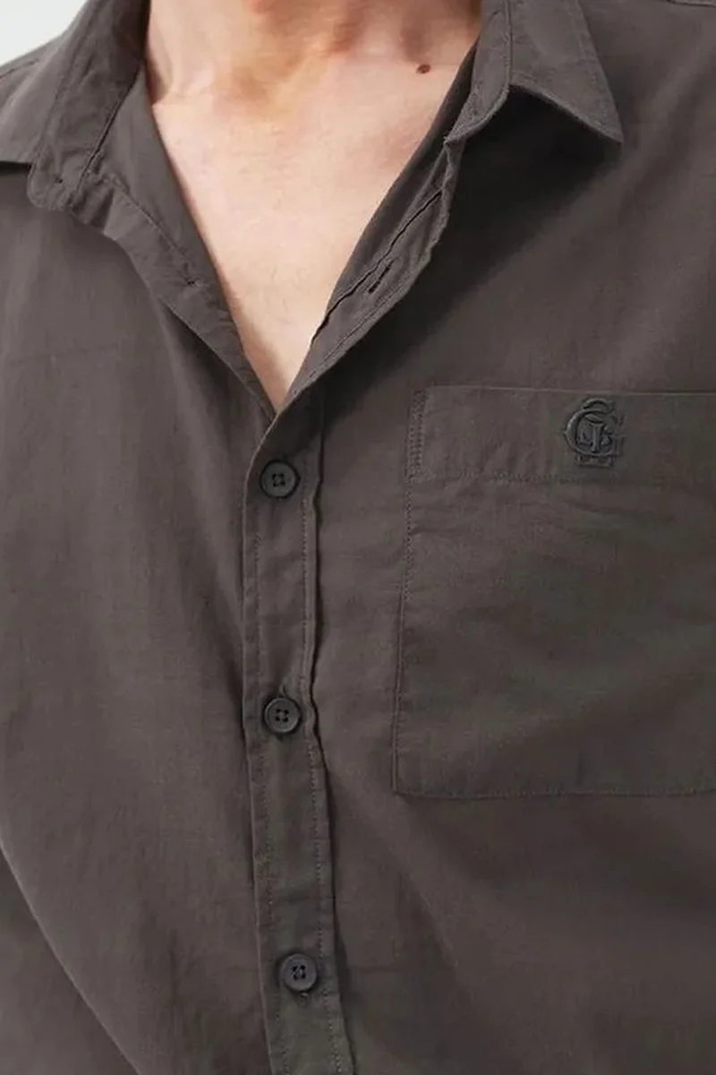 Giesto Charcoal Grey GIESTO Regular Fit Long Sleeve Poplin Shirt for Men | Best Price UAE