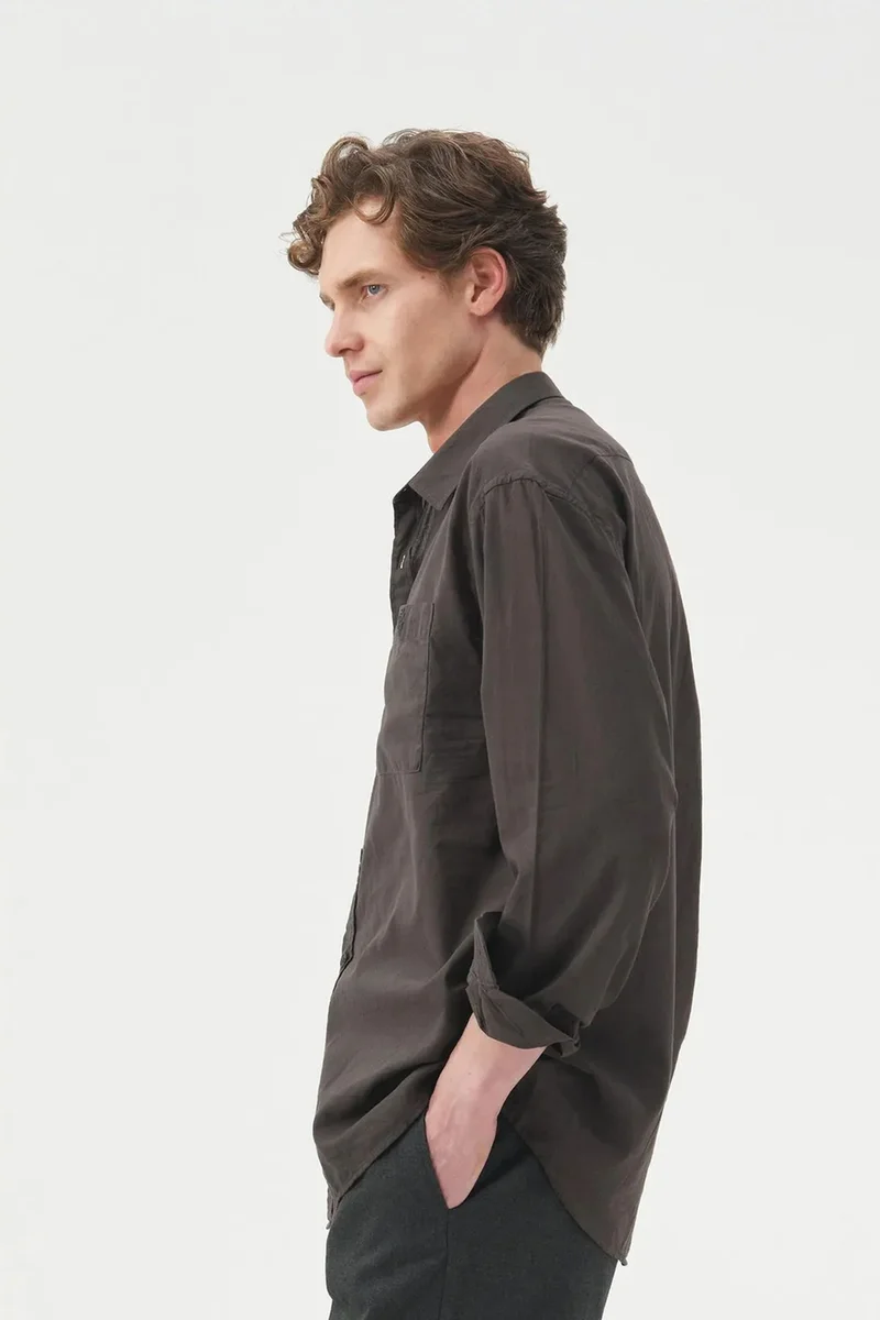 Giesto Charcoal Grey GIESTO Regular Fit Long Sleeve Poplin Shirt for Men | Best Price UAE
