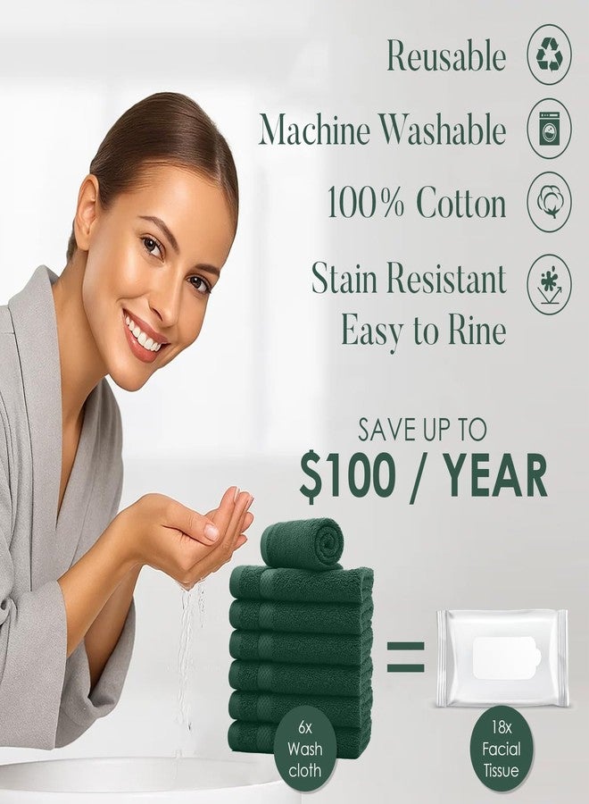 DAN RIVER 12-Pack Premium 100% Cotton Huntergreen Face Towels for Bathroom - Reusable Face Wash Cloths for Showering 12x12 Inches - 550 GSM Super Soft & Absorbent Luxury WashCloths for Body, Spa & Gym - Image 4