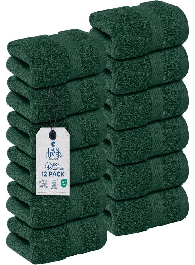 DAN RIVER 12-Pack Premium 100% Cotton Huntergreen Face Towels for Bathroom - Reusable Face Wash Cloths for Showering 12x12 Inches - 550 GSM Super Soft & Absorbent Luxury WashCloths for Body, Spa & Gym - Image 1