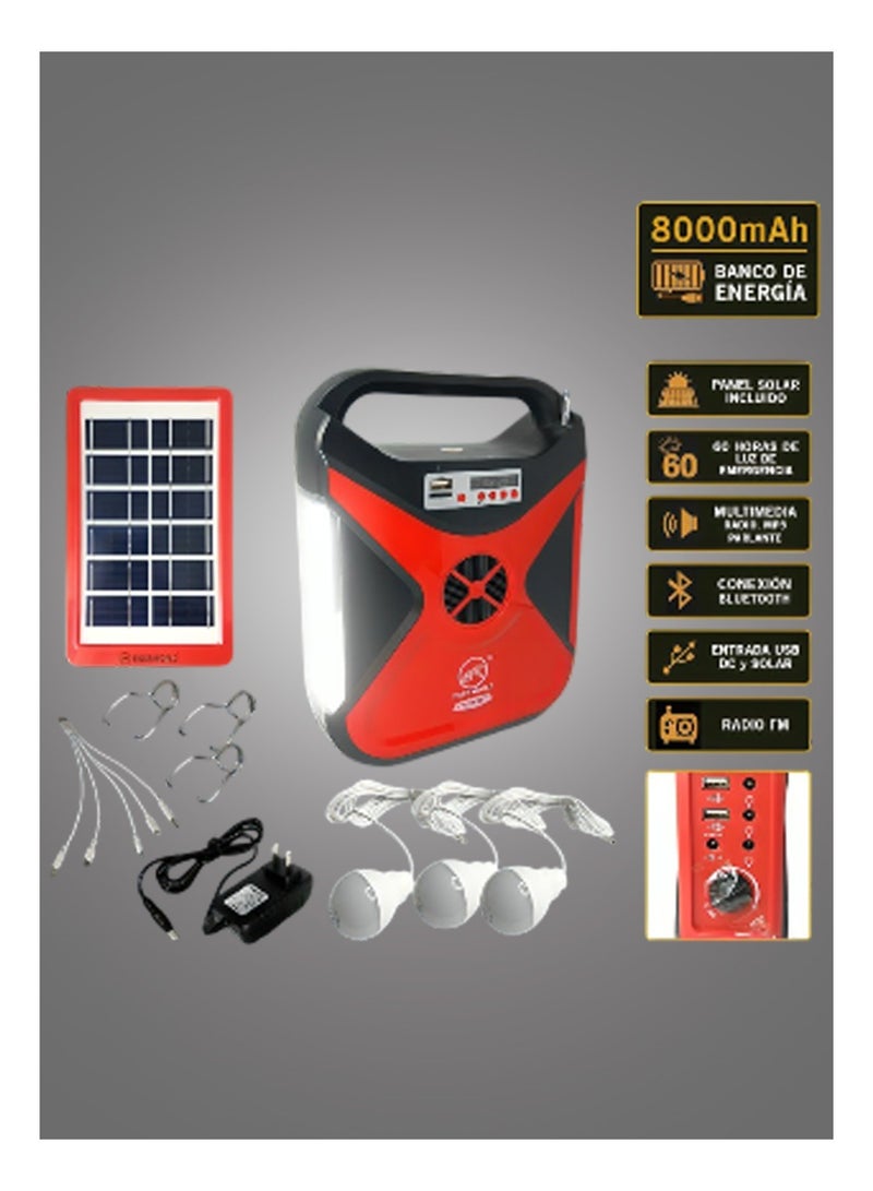 نظام الطاقة الشمسية المحمول SE01-6 – بطارية 8000mAh، شحن USB، إضاءة LED وتشغيل وسائط متعددة - Image 2