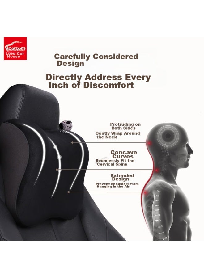 Icaroom Car Headrest And Lumbar Support Set, Memory Foam Pillow And Waist Pad, Car Seat Neck Pillow And Lumbar Cushion, Nb-662/632kt Classic Black - Image 2