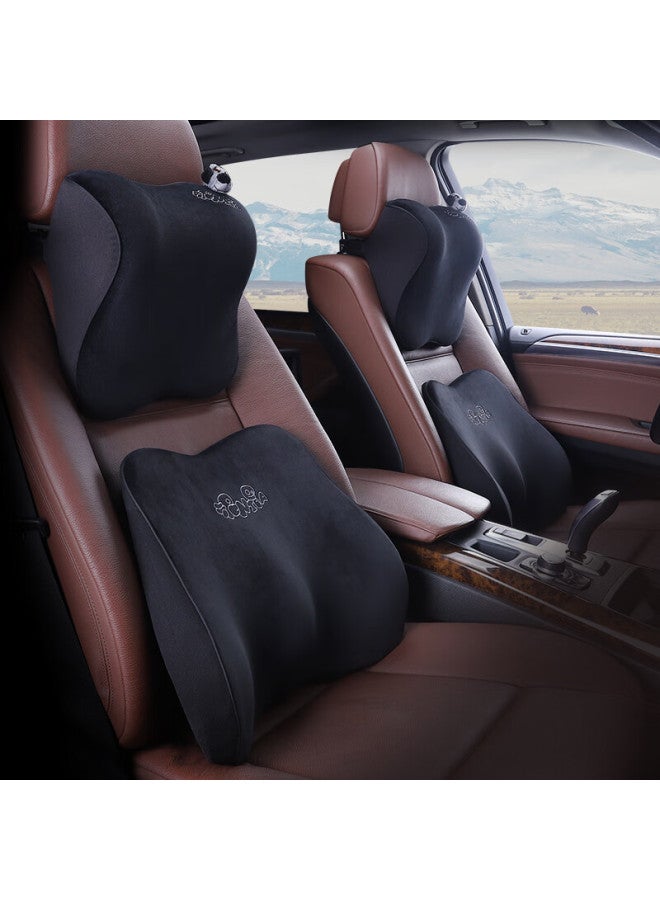 Icaroom Car Headrest And Lumbar Support Set, Memory Foam Pillow And Waist Pad, Car Seat Neck Pillow And Lumbar Cushion, Nb-662/632kt Classic Black - Image 1