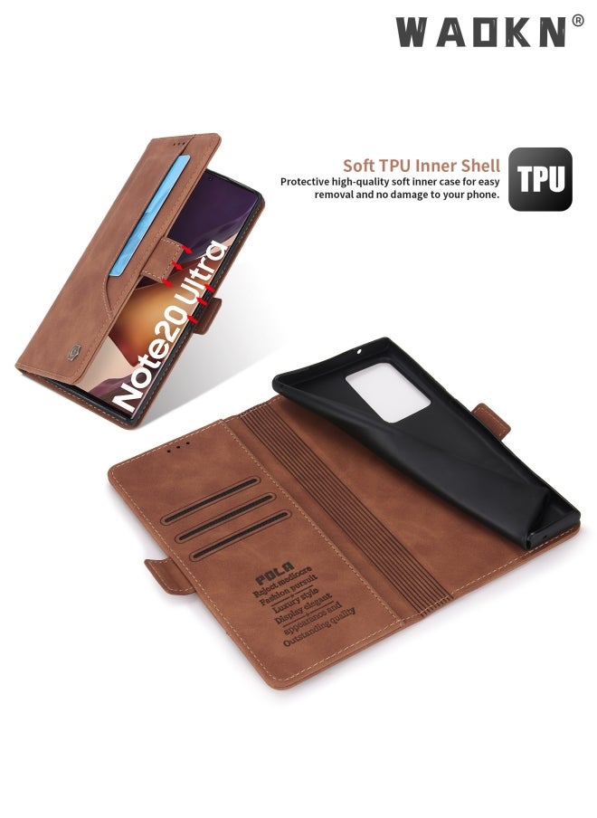 WAOKN Wallet Case for Samsung Galaxy S23 Ultra, Premium Leather Phone Case Back Cover Magnetic Detachable with Trifold Wallet Card Holder Pocket for Samsung Galaxy S23 Ultra (Brown)  - Image 5