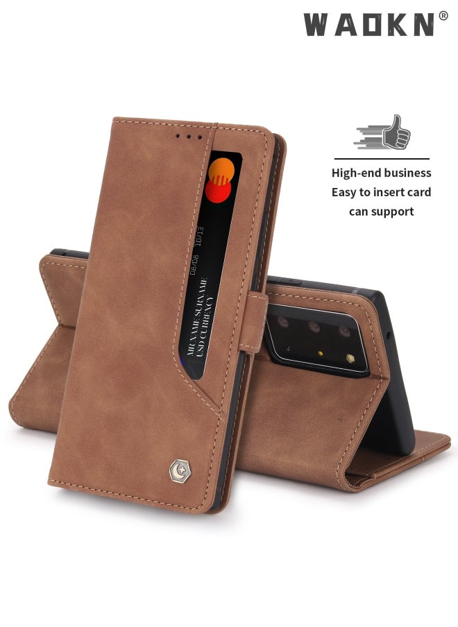WAOKN Wallet Case for Samsung Galaxy S23 Ultra, Premium Leather Phone Case Back Cover Magnetic Detachable with Trifold Wallet Card Holder Pocket for Samsung Galaxy S23 Ultra (Brown)  - Image 4
