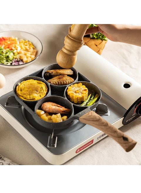 Kitchen Omelette Frying Pan, 4 Hole Frying Pan, Long Handle Non-Stick Egg Fryer (General for Induction Cooker)