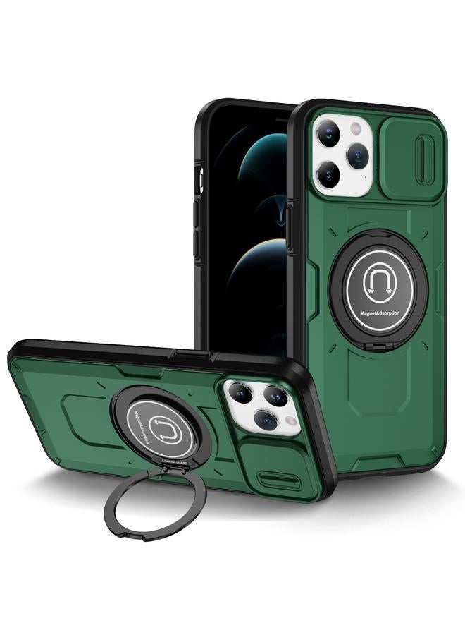 زبون جراب لهاتف iPhone 12 Pro Max مزود بحامل مغناطيسي من مادة TPU الهجينة مع حامل كاميرا منزلق لهاتف iPhone 12 Pro Max - Image 1