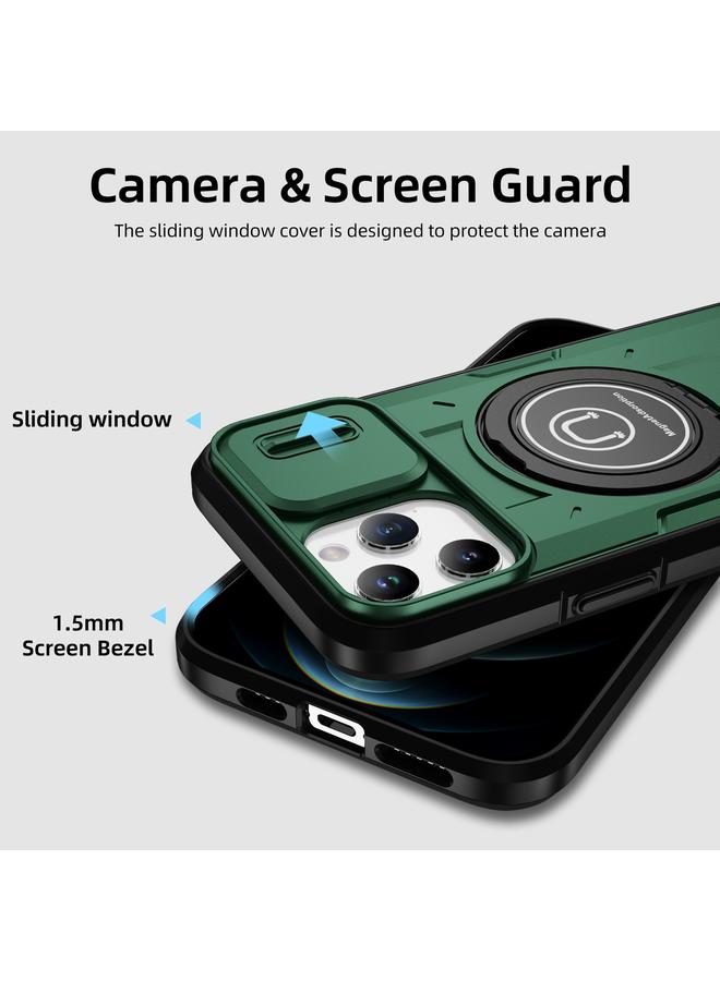 زبون جراب لهاتف iPhone 12 Pro Max مزود بحامل مغناطيسي من مادة TPU الهجينة مع حامل كاميرا منزلق لهاتف iPhone 12 Pro Max - Image 3