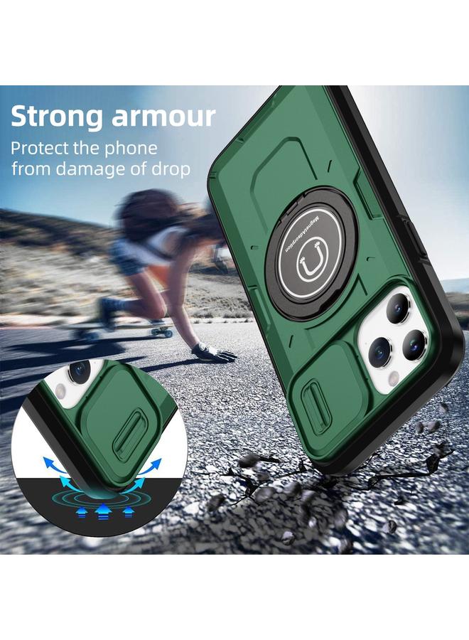 زبون جراب لهاتف iPhone 12 Pro Max مزود بحامل مغناطيسي من مادة TPU الهجينة مع حامل كاميرا منزلق لهاتف iPhone 12 Pro Max - Image 2