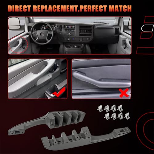 Dtomi Interior Pull Handle Door Armrest Pair Compatible with Chevy GMC Vehicle 2003-2019 Express Van, Savana 1500 2500 3500 Replaces# 10388387, 10388386, 10388390, 15817114, 25750064, 10388389 (2Pair) - Image 4