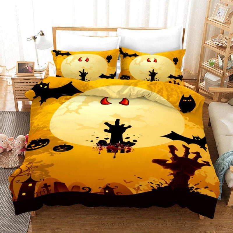 4 Piece Comforter Set 3D Halloween Foreign Trade Quilt Cover Home Textile Three-Piece Bedding Children Student Bedding-WSJ18_EU135/200 Three-Piece Set