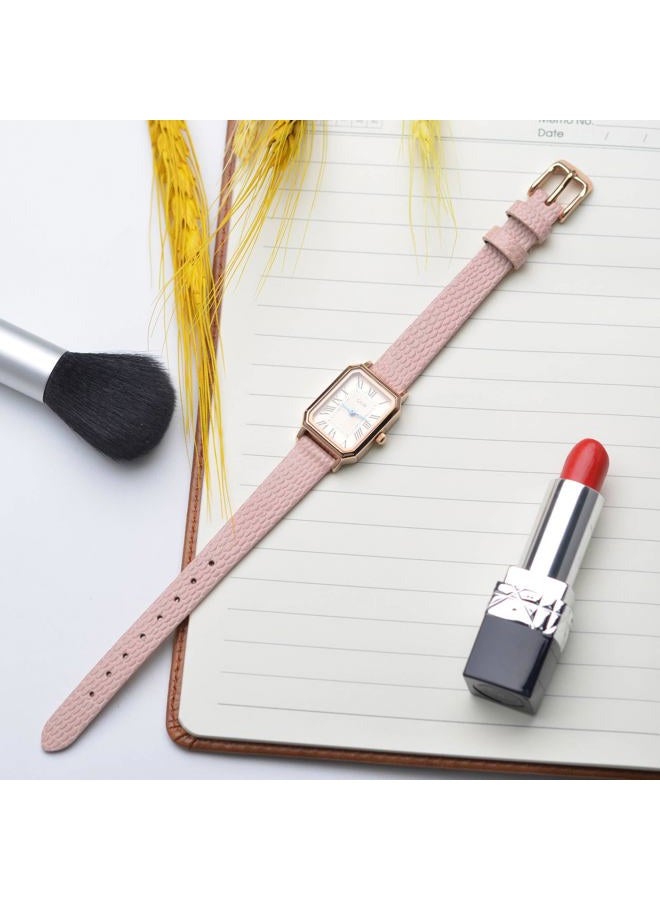 ANNEFIT Women's Leather Watch Band 13mm with Gold Buckle, Lizard Grain Slim Thin Replacement Strap (Pink) - Image 2