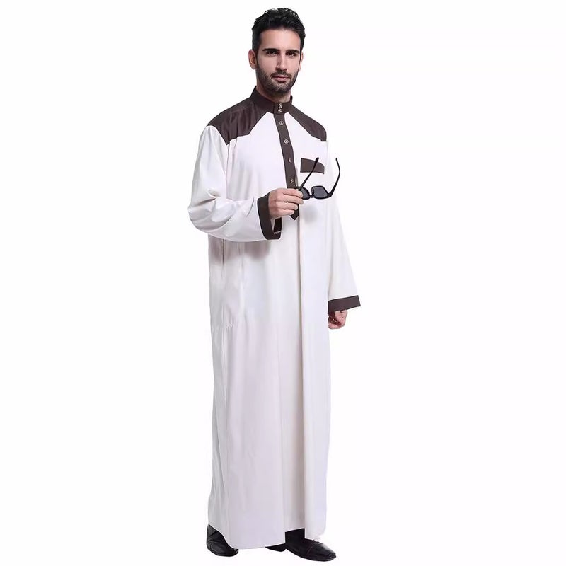 Men's Ethnic Long Robe Kurta with Mandarin Collar and Colour Block Design - Image 3