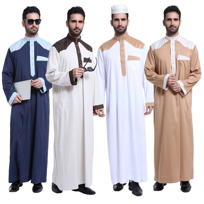 Men's Ethnic Long Robe Kurta with Mandarin Collar and Colour Block Design - Image 2