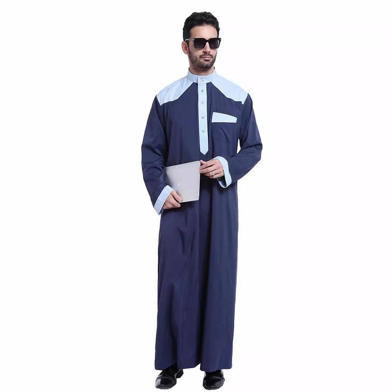 Men's Ethnic Long Robe Kurta with Mandarin Collar and Colour Block Design - Image 4