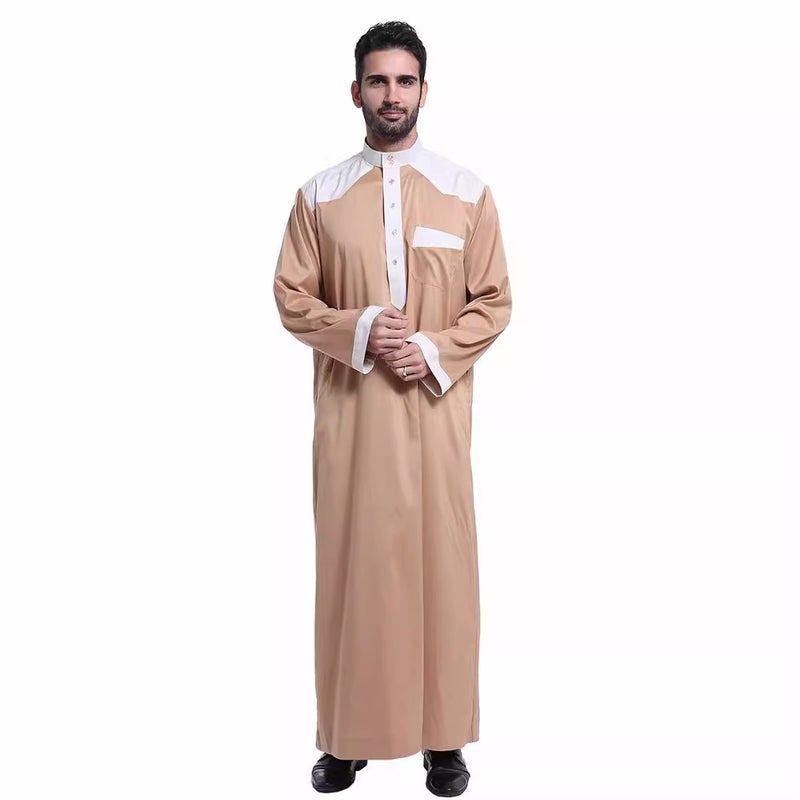 Men's Ethnic Long Robe Kurta with Mandarin Collar and Colour Block Design - Image 5