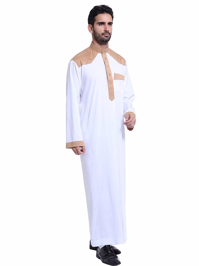 Men's Ethnic Long Robe Kurta with Mandarin Collar and Colour Block Design - Image 1