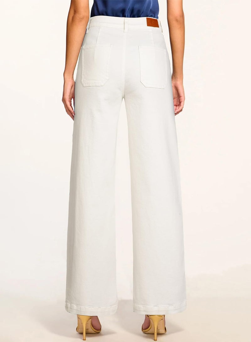 Sidefeel Womens Wide Leg Jeans High Waisted Stretchy Straight Leg Baggy Denim Pants with Pockets White Size 2 - Image 2