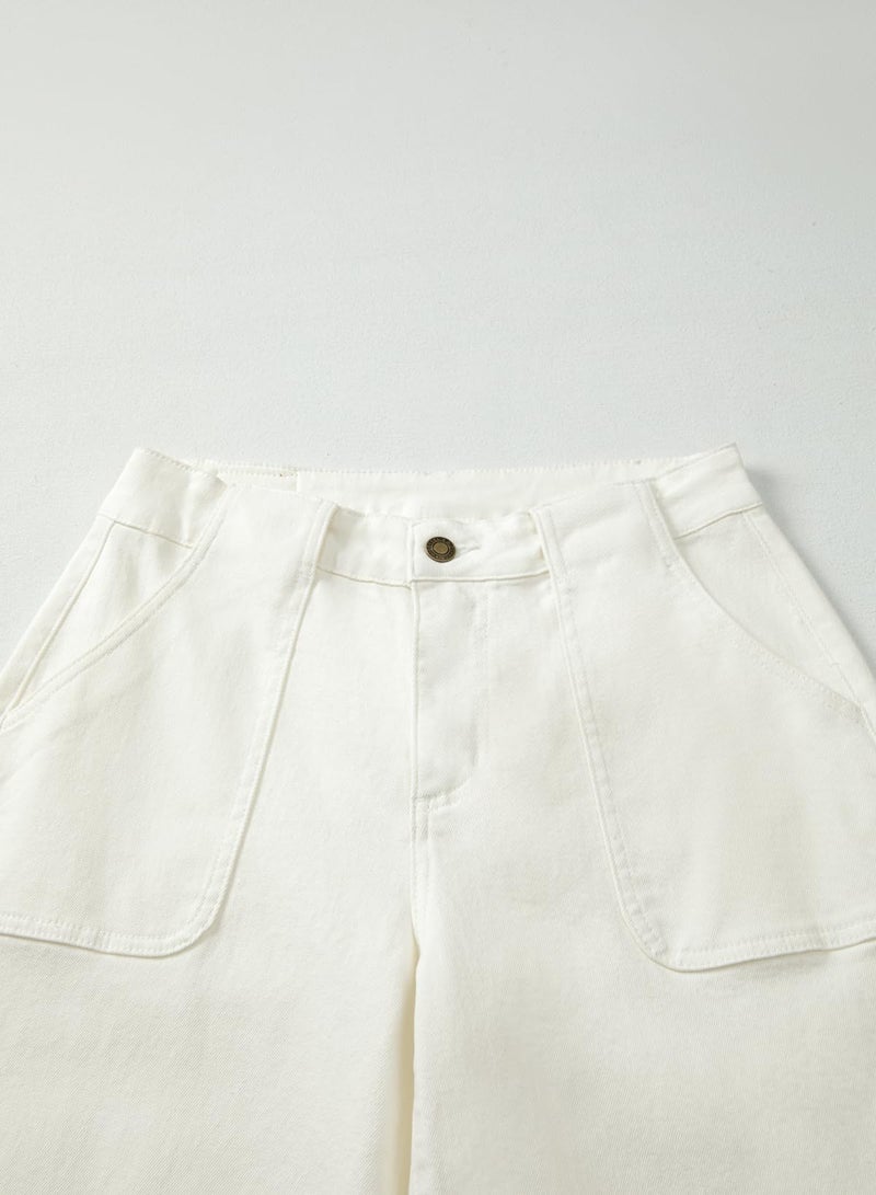 Sidefeel Womens Wide Leg Jeans High Waisted Stretchy Straight Leg Baggy Denim Pants with Pockets White Size 2 - Image 5