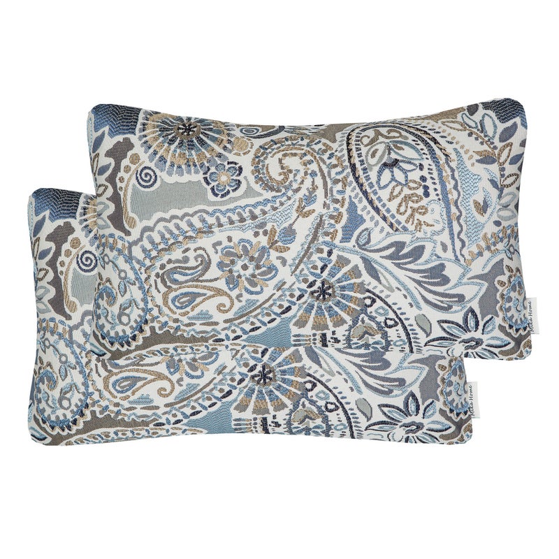 Mika Home Pack of 2 Oblong Rectangular Throw Pillow Cover Cushion Cases for Sofa Couch Chair Paisley Pattern 12x20 Inches Blue Brown Cream Multicolor
