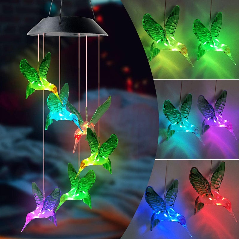 Solar Hummingbird Wind Chime Color Changing Hanging Solar Light Outdoor Waterproof Wind Chime Solar LED String Light Decoration for Garden Party Night - Image 5
