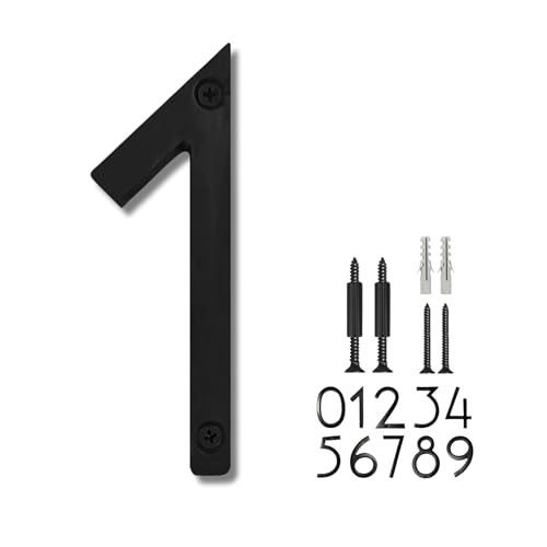 NACH Floating House Numbers, 6 inch Aluminum Black House Numbers for Outside - Number 1, Door Numbers with Mounting Hardware - Image 1