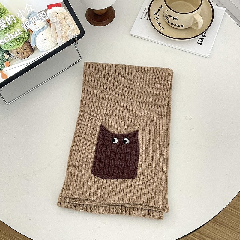 Pocket Embroidered Eyes Children'S Cartoon Knitted Scarf Warm Solid Color Warm Wool Scarf For Boys And Girls - Image 1