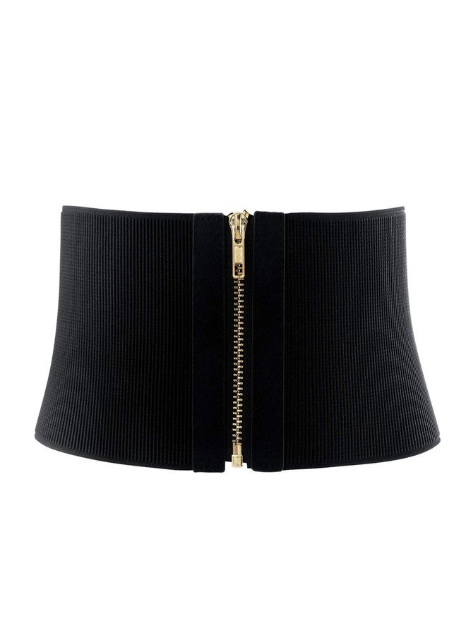 Ayliss Women Wide Elastic Waist Cinch Stretch Fashion Waistband Retro Dress Vintage Belt with Zipper Lady (Fit Waist 25.59"-31.10", Black) - Image 1