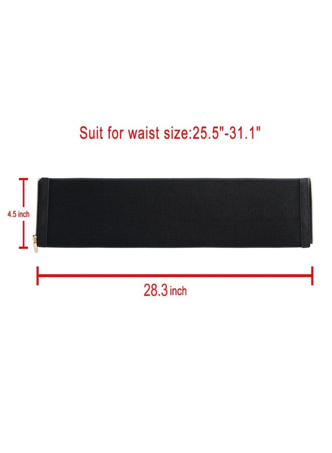 Ayliss Women Wide Elastic Waist Cinch Stretch Fashion Waistband Retro Dress Vintage Belt with Zipper Lady (Fit Waist 25.59"-31.10", Black) - Image 3
