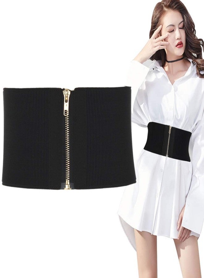 Ayliss Women Wide Elastic Waist Cinch Stretch Fashion Waistband Retro Dress Vintage Belt with Zipper Lady (Fit Waist 25.59"-31.10", Black) - Image 2