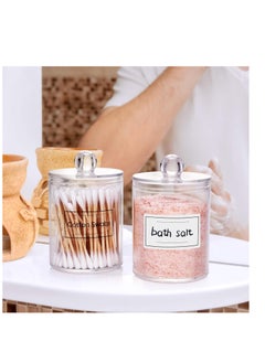 Aozita 4 PACK Qtip Holder Dispenser for Cotton Ball, Cotton Swab, Cotton Round Pads, Floss Picks - Small Clear Plastic Apothecary Jar Set for Bathroom Canister Storage Organization, Vanity Makeup Organizer  - Image 3