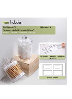Aozita 4 PACK Qtip Holder Dispenser for Cotton Ball, Cotton Swab, Cotton Round Pads, Floss Picks - Small Clear Plastic Apothecary Jar Set for Bathroom Canister Storage Organization, Vanity Makeup Organizer  - Image 5