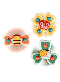 3PCS Suction Cup Spinner Toys for 1 Year Old Boy Girl|Spinning Tops Bath Toys for Kids Ages 1-3|Sensory Toys for Baby 6 12 18 Months Boy Birthday Gift