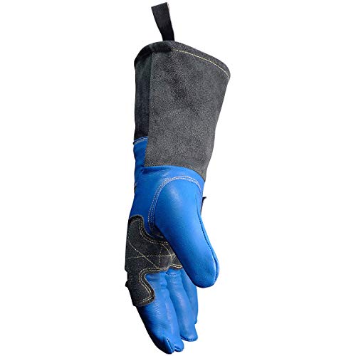 Caiman Premium Goat Grain MIG/Stick Welding Gloves, Wool Lining, Kontour Design, Kontour Thumb and Wrist, Kevlar, Blue/Black, Large (1520) - Image 4