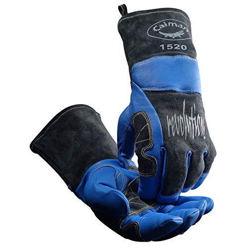 Caiman Premium Goat Grain MIG/Stick Welding Gloves, Wool Lining, Kontour Design, Kontour Thumb and Wrist, Kevlar, Blue/Black, Large (1520) - Image 1