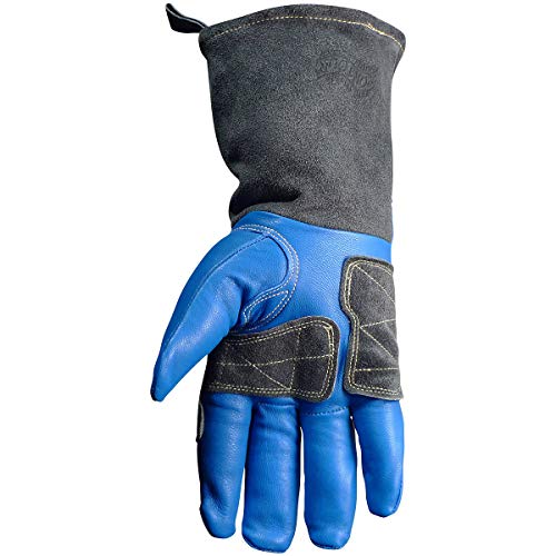 Caiman Premium Goat Grain MIG/Stick Welding Gloves, Wool Lining, Kontour Design, Kontour Thumb and Wrist, Kevlar, Blue/Black, Large (1520) - Image 3