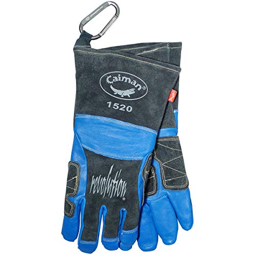 Caiman Premium Goat Grain MIG/Stick Welding Gloves, Wool Lining, Kontour Design, Kontour Thumb and Wrist, Kevlar, Blue/Black, Large (1520) - Image 5